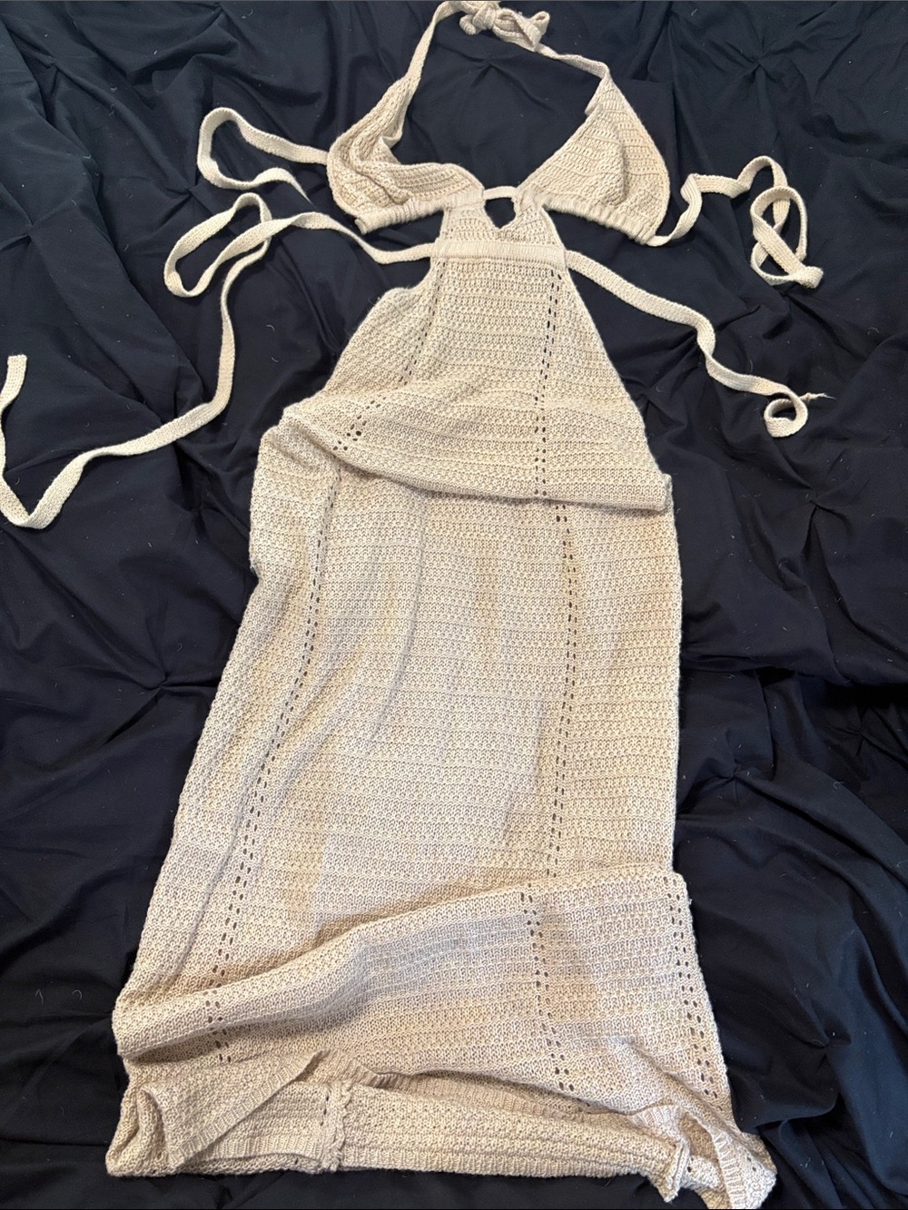 Kids Crochet Halter One-Piece Swimsuit in Cream